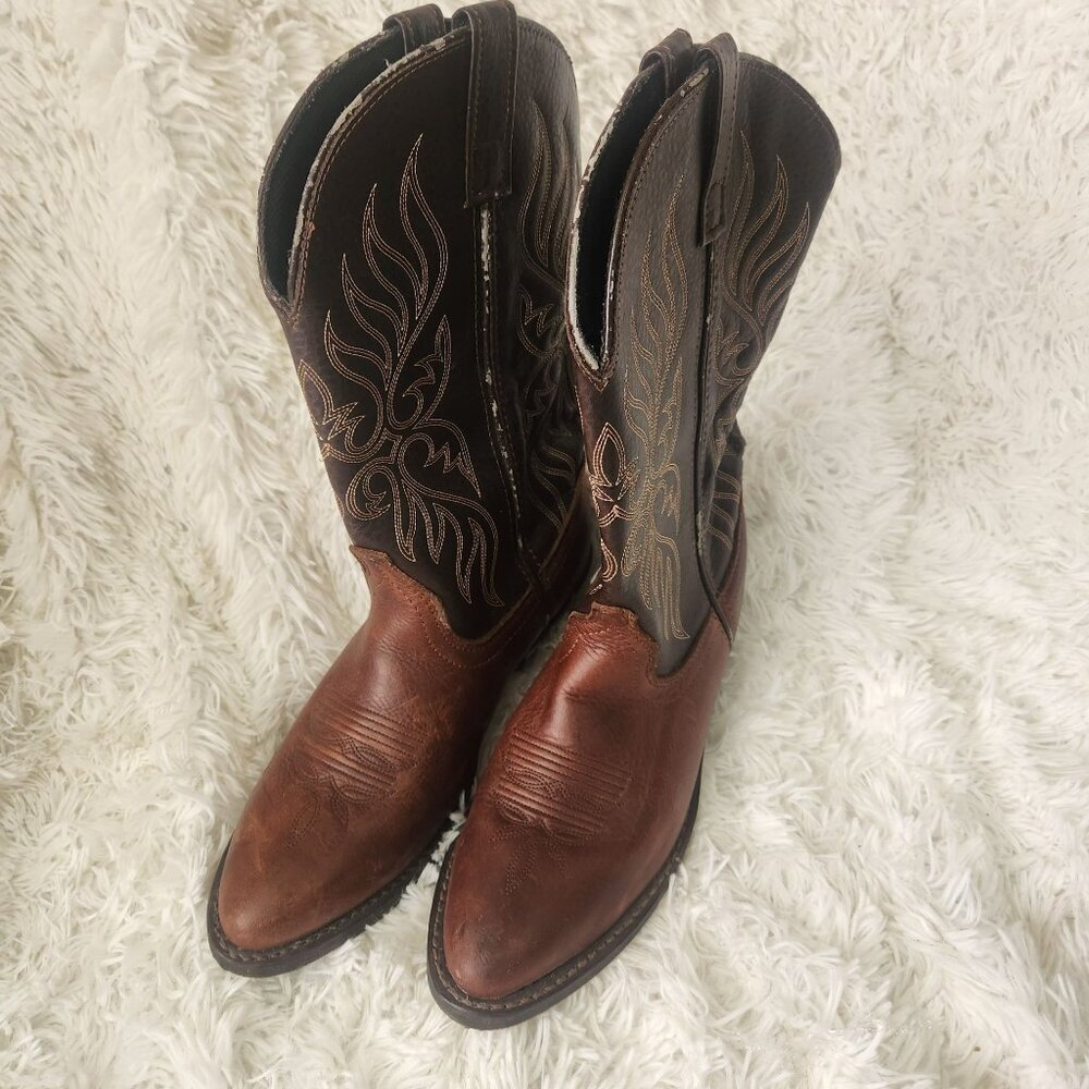 Vintage Laredo Womens Western Cowboy Boots Brown/Black Leather Embroidered Mid-C